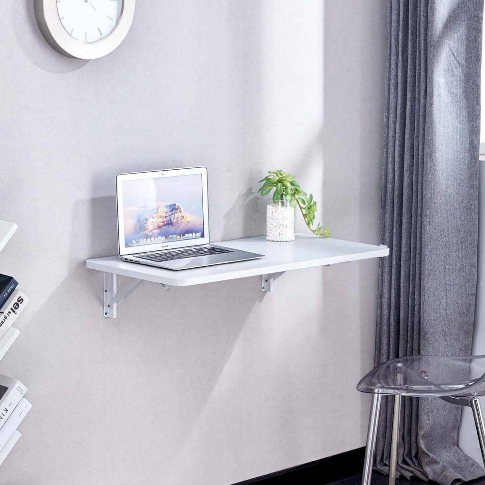 31.5 in. W x 15.8 in. White Wall Mounted Floating Desk Collapsible Desk Dec