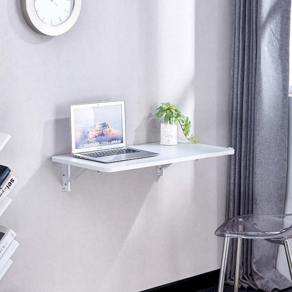 Unbranded 31.5 in. W x 15.8 in. White Wall Mounted Floating Desk Collapsible Desk Decorative Wall Shelf