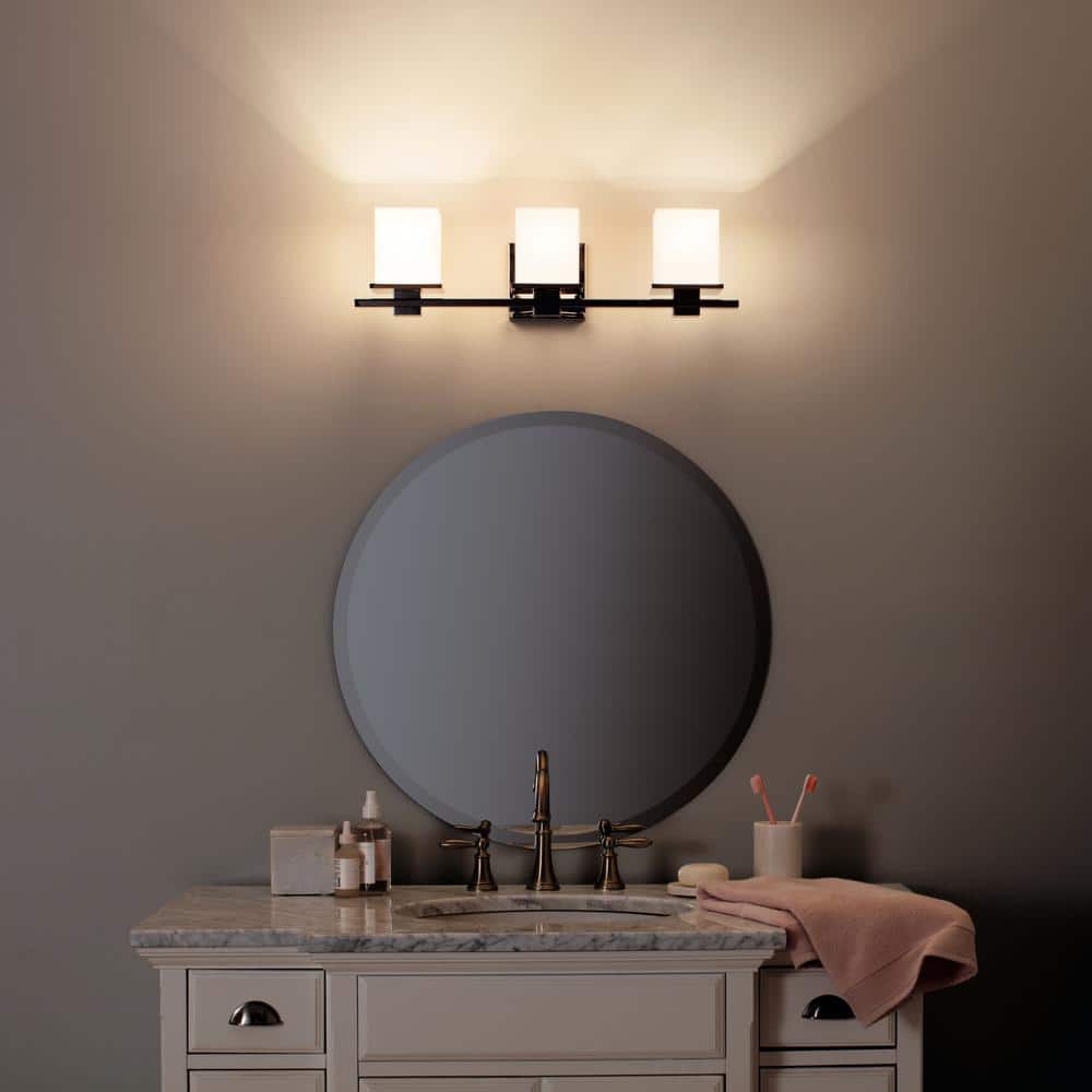 Tully 24" Chrome Vanity Light with White Glass Shades