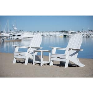 Balboa White Outdoor Patio Plastic Adirondack Chair and Table Set (3-Piece)