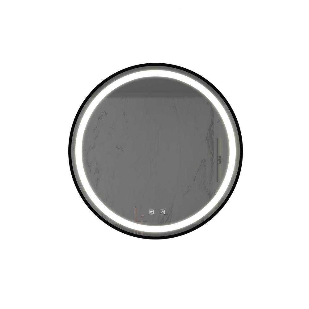24 in. W x 24 in. H Round Black Framed Wall Bathroom Vanity Mirror in Silve