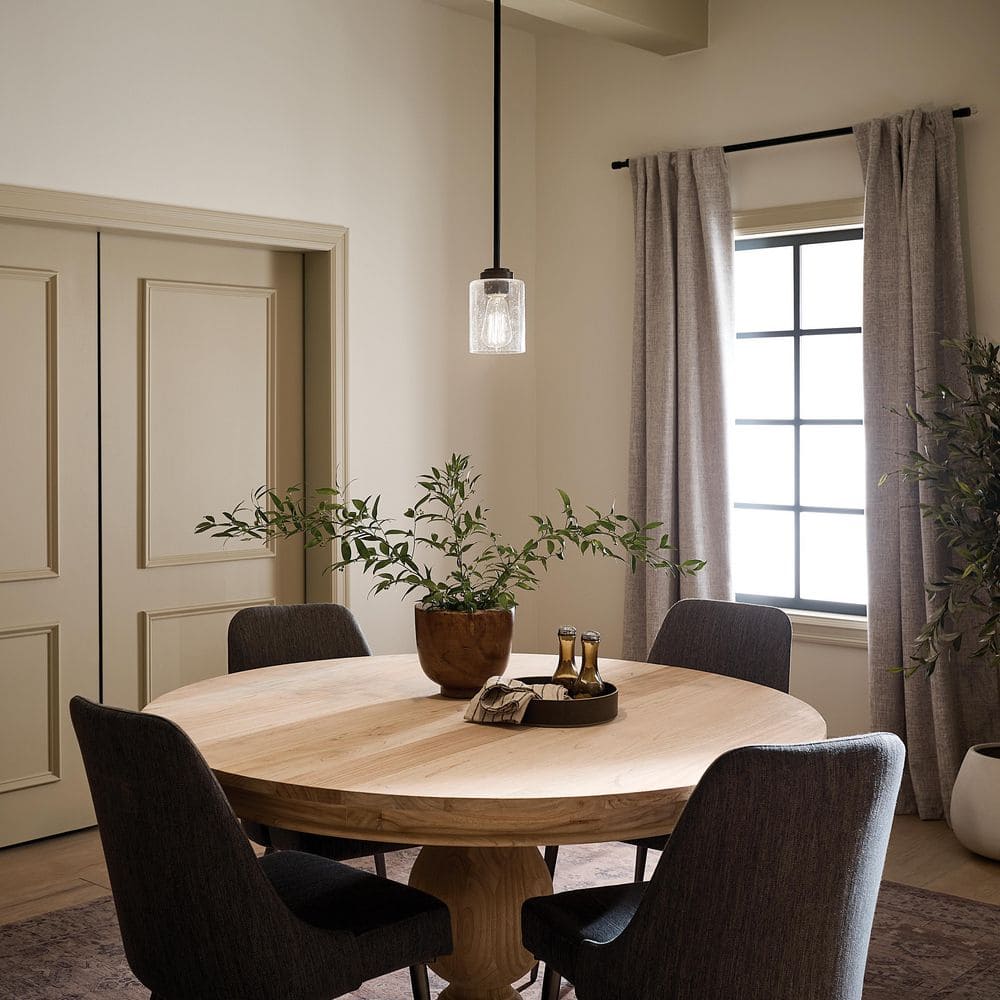 Winslow Contemporary Mini Pendant in Black with Clear Seeded Glass