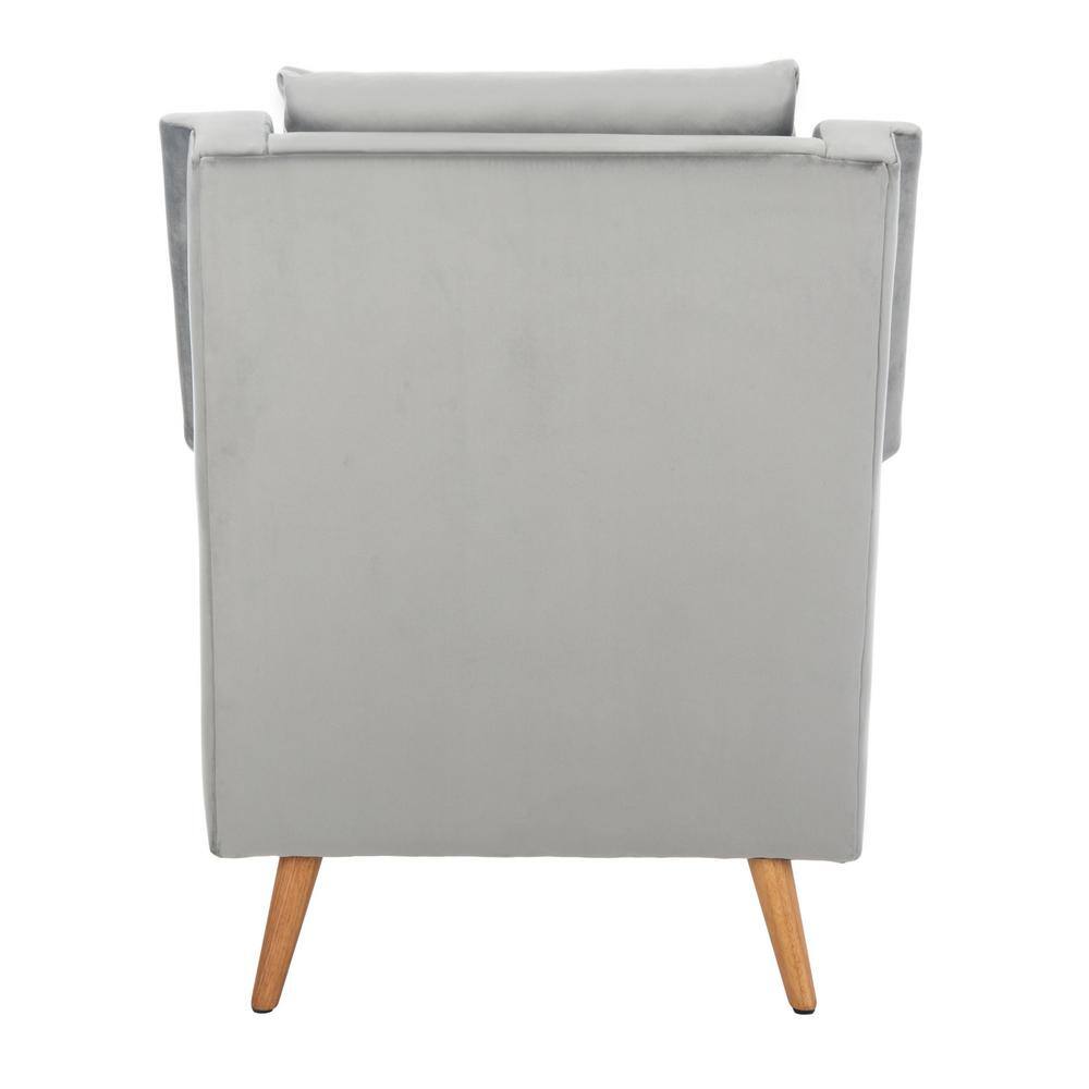 Stone Velvet and Natural Oak Mid-Century Modern Accent Chair