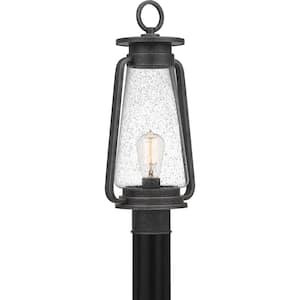 Sutton 8.5 in. 1-Light Speckled Black Outdoor Post Light Kit with Clear Seeded Glass