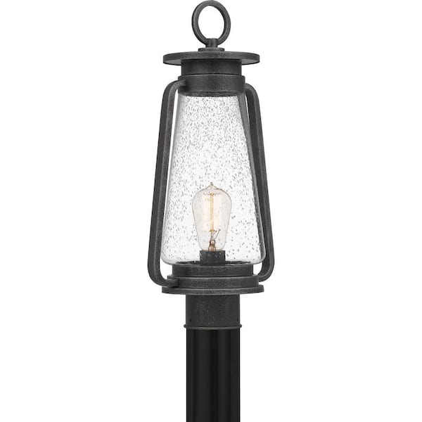 Quoizel Sutton 8.5 in. 1-Light Speckled Black Outdoor Post Light Kit with Clear Seeded Glass