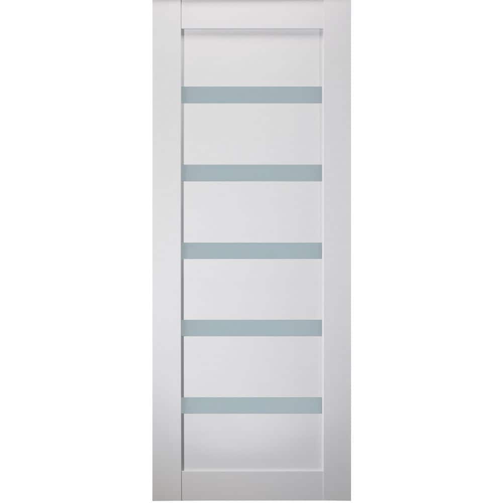 Leora N 18 in. x 80 in. No Bore 5-Lite Frosted Glass Bianco Noble Solid Composite Core Wood Interior Door Slab price history on PriceWatchPro