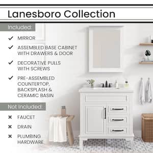 31.5 in. W x 22.05 in. D x 33.46 in. H Lanesboro Vanity Cabinet with Sink, 3 Drawers, White Cabinet