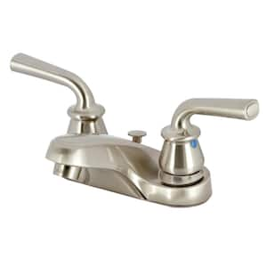 Restoration 4 in. Centerset 2-Handle Bathroom Faucet with Brass Pop-Up in Brushed Nickel