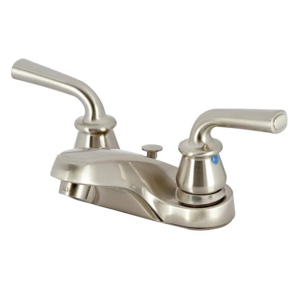 Kingston Brass Restoration 4 in. Centerset 2-Handle Bathroom Faucet with Brass Pop-Up in Brushed Nickel