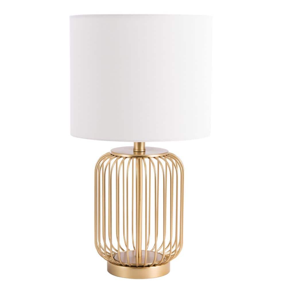 Portlia 21.3" Gold Metal Table Lamp Set with White Shades