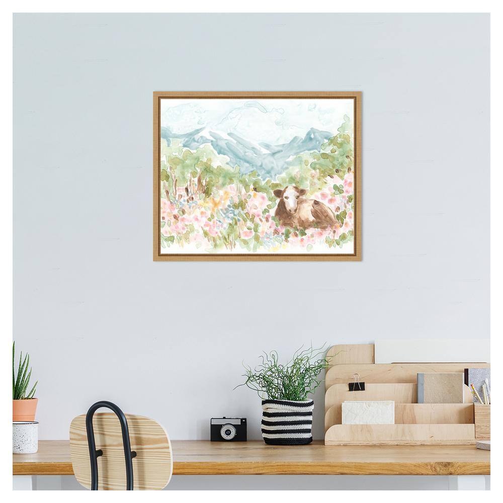 Cow Meadow V Brown Maple Framed Canvas Wall Art