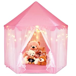 Kids Play Tent with LED Lights, Princess Castle Tent, Hexagon Large Playhouse Toys for Children Indoor Outdoor Games