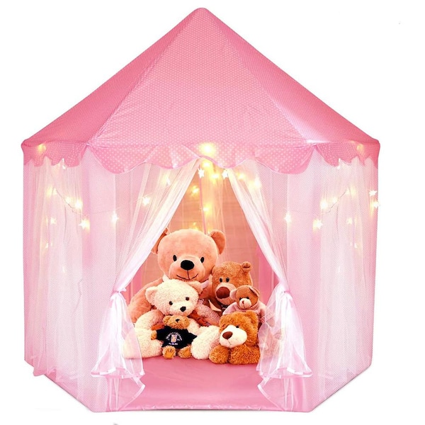 Princess Castle Play Tent Large Indoor/Outdoor Kids Girls Pink Toy w/ Star Light 
