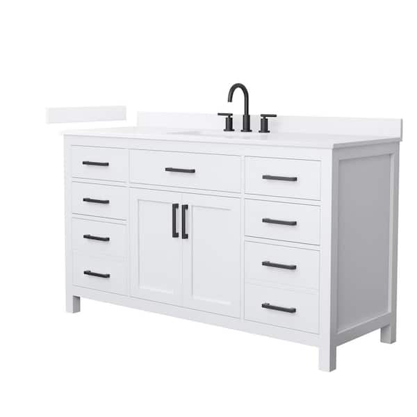 Wyndham Collection Beckett 60 in. Single Freestanding White Bath Vanity with White Quartz Top (Assembled)