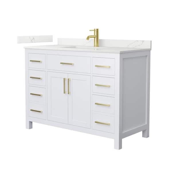 Wyndham Collection Beckett 48 in. Single Freestanding White Bath Vanity with Giotto Quartz Top (Assembled)