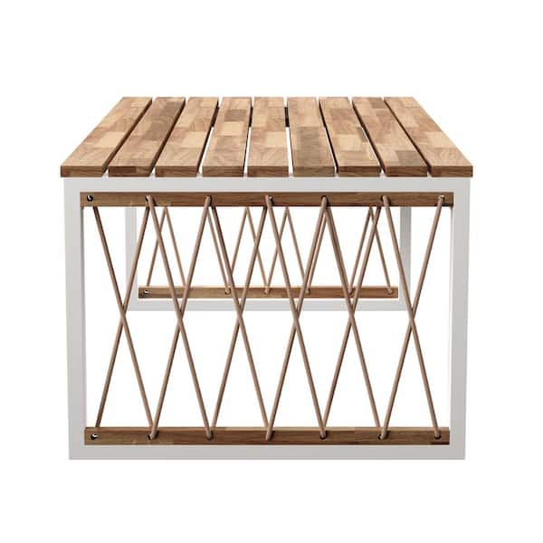 Flynama 15 in. H Natural Rectangular Wood Outdoor Coffee Table with Extension