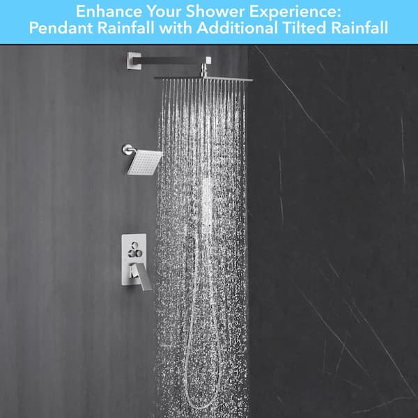 Luxury Single Handle 2-Spray Shower Faucet 1.8 GPM with 10 in. Rainfall and Pressure Balance Valve in Brushed Nickel