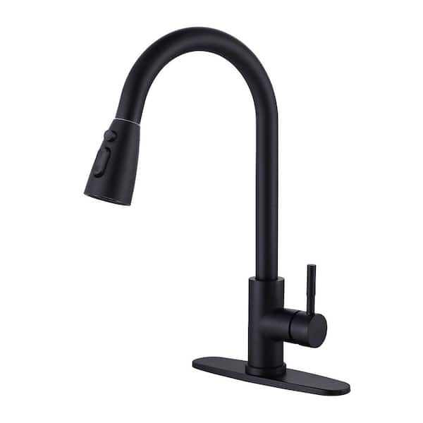 Matte Black 14 in. H Pull Out Sprayer Kitchen Faucet with Advanced Spray Single Handle Faucet 1 or 3 Hole