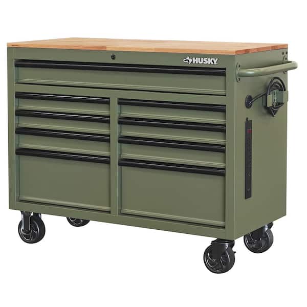 Husky 46 in. W x 18.1 in. D 9-Drawer Army Green Mobile Workbench