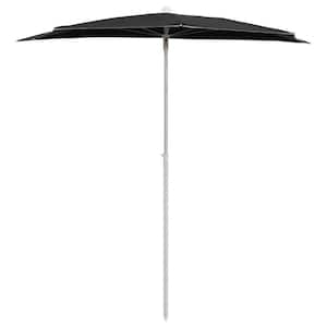 70.9 in. x 35.4 in. Garden Half Parasol with Pole Semicircle Patio Umbrella Black