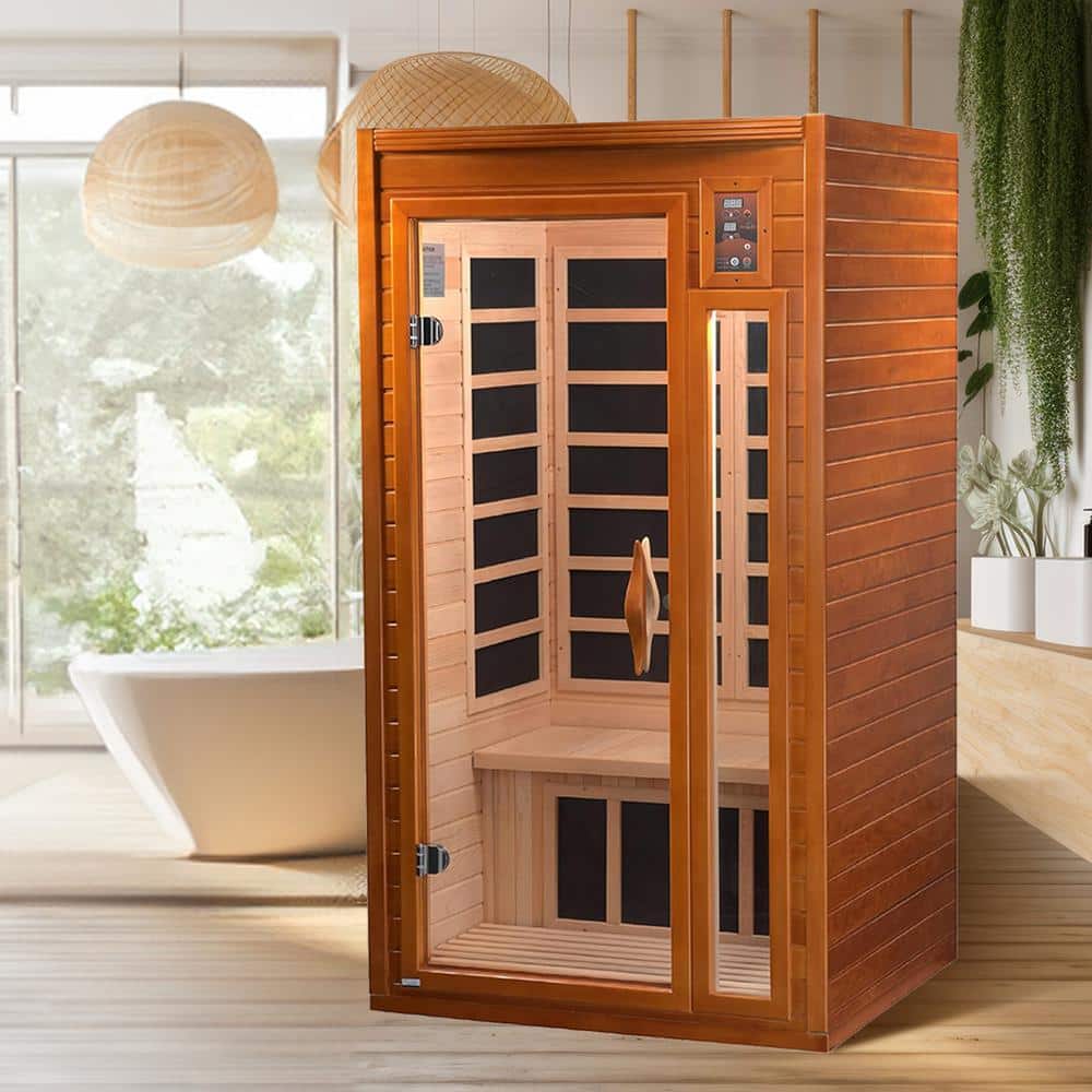 Barcelona 2-Person Hemlock Wood Infrared Sauna with Glass Door