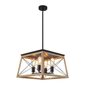 40-Watt 4-Light Brown Industrial Kitchen Island Pendant Light Fixture Farmhouse Chandeliers with No Bulbs Included