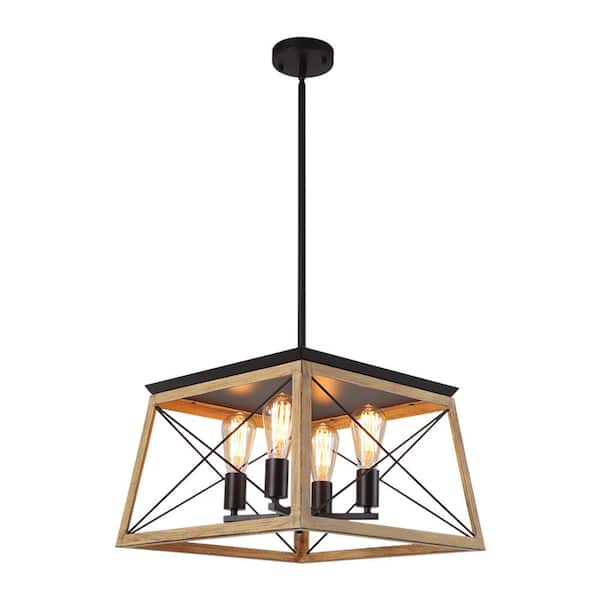 Y'INSP 40-Watt 4-Light Brown Industrial Kitchen Island Pendant Light Fixture Farmhouse Chandeliers with No Bulbs Included
