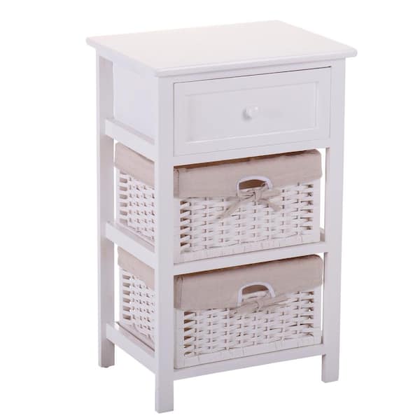 Clihome Single Drawer Double Basket White Nightstand