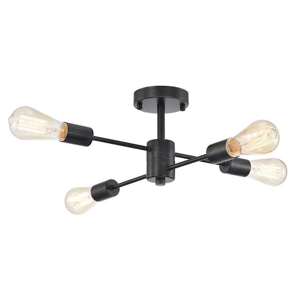 Phoebe 18 in. Dia 4-Light Sputnik Antique Black Finish Flush Mount