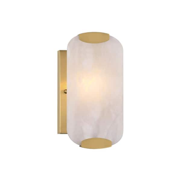Glowstone 5 in 1-Light Legacy Brass Wall Sconce with Alabaster Stone Shade