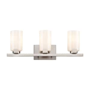 Central 3-Light Brushed Nickel Transitional Vanity Light with Glass Shade