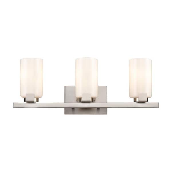 Titan Lighting Central 3-Light Brushed Nickel Transitional Vanity Light with Glass Shade