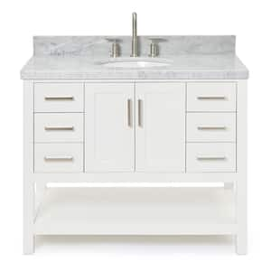 Magnolia 43 in. W x 22 in. D x 36 in. H Bath Vanity in White with Carrara Marble Vanity Top in White with White Basin