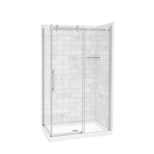 Utile 48 in. W x 36 in. D x 80 in. H Composite Direct-to-Stud 2-Piece Corner Shower Wall Kit in Marble Carrara