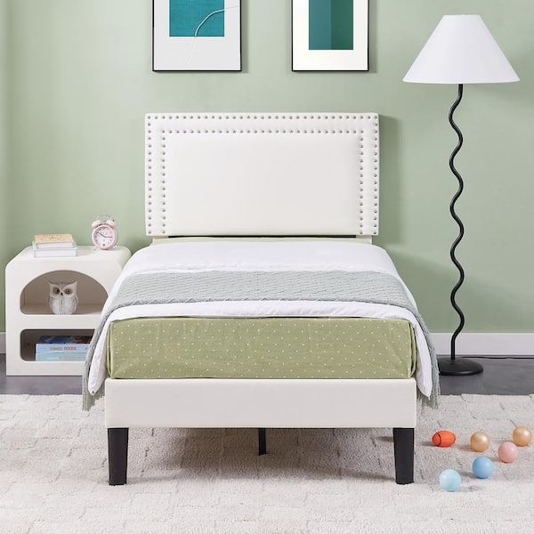 VECELO Upholstered Bed with Adjustable Headboard, No Box Spring 