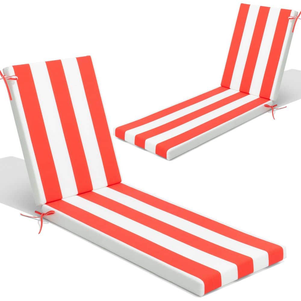 80 in. x 23 in. Outdoor Chaise lounge Polyester Cushion in Red and White (2