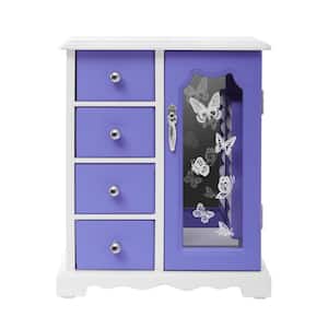 Purple Jewelry Box Made of Solid Wood with 4 Drawers Organizer and Built-in Necklace Carousel and Large Mirror