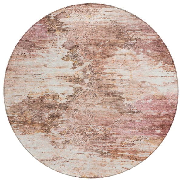 Chantille Machine Washable Indoor/Outdoor Abstract ACN2874 Blush 8 ft. x 8 ft. Round Rug