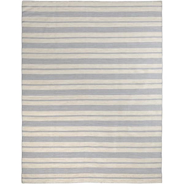 HomeRoots 8 ft. x 11 ft. Blue and Ivory Striped Area Rug