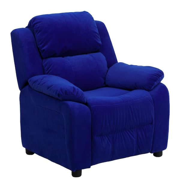 Flash Furniture Deluxe Padded Contemporary Blue Microfiber Kids Recliner with Storage Arms