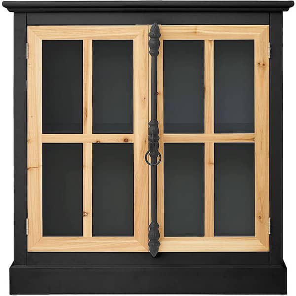 Unbranded 31.5-in W x 13.78-in D x 32.5-in H in Black Plywood and Tempered Glass Ready to Assemble Floor Base Kitchen Cabinet