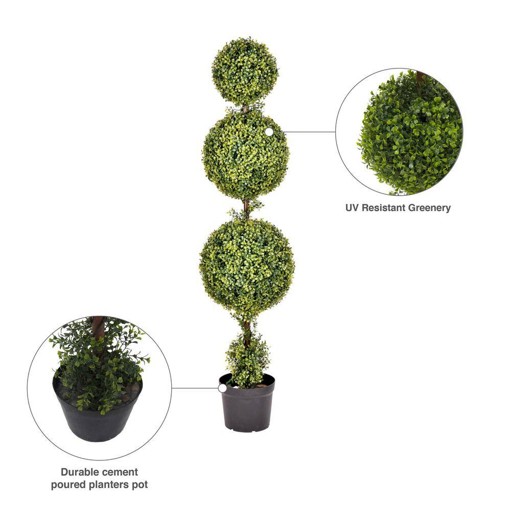 Elegant Outdoor 5' Plastic Boxwood Triple Ball Topiary