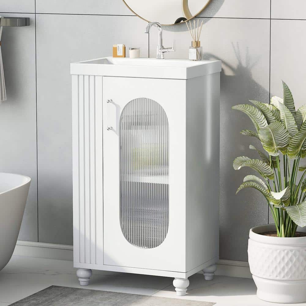 White MDF Freestanding Bathroom Vanity with Ceramic Sink