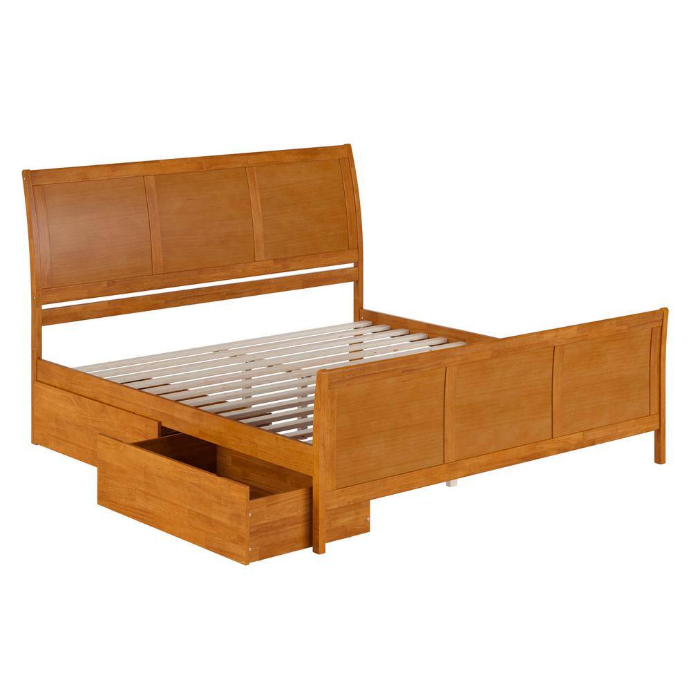Portland King Light Toffee Wood Platform Bed with Storage Drawers