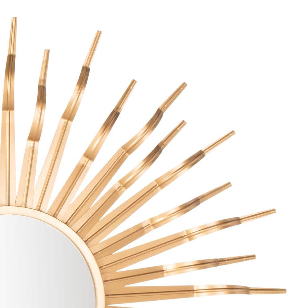 Contemporary 35" Gold Wood Sunburst Round Mirror