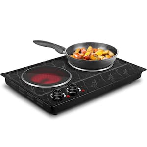 1800 W 2-Burner 7.1 in. Black Ceramic Electric Hot Plate, Stainless Steel Portable Dual Control Infrared Cooktop