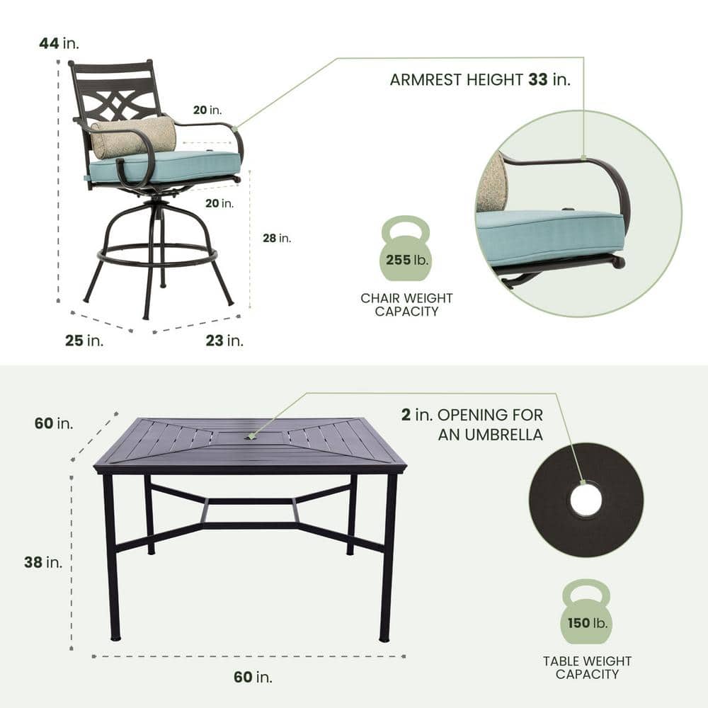 Montclair 9-Piece Ocean Blue High-Dining Patio Set with Swivel Chairs