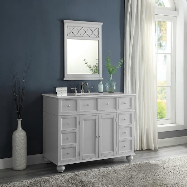 Home Decorators Collection Hampton Harbor 44 in. W x 22 in. D Bath Vanity in Dove Grey with Natural Marble Vanity Top in White