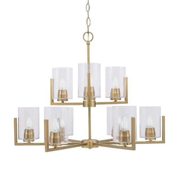 Unbranded Cottonwood 9-Light New Age Brass Chandelier, Round Chandelier with 4 in. Clear Bubble Glass Shades, No bulbs included