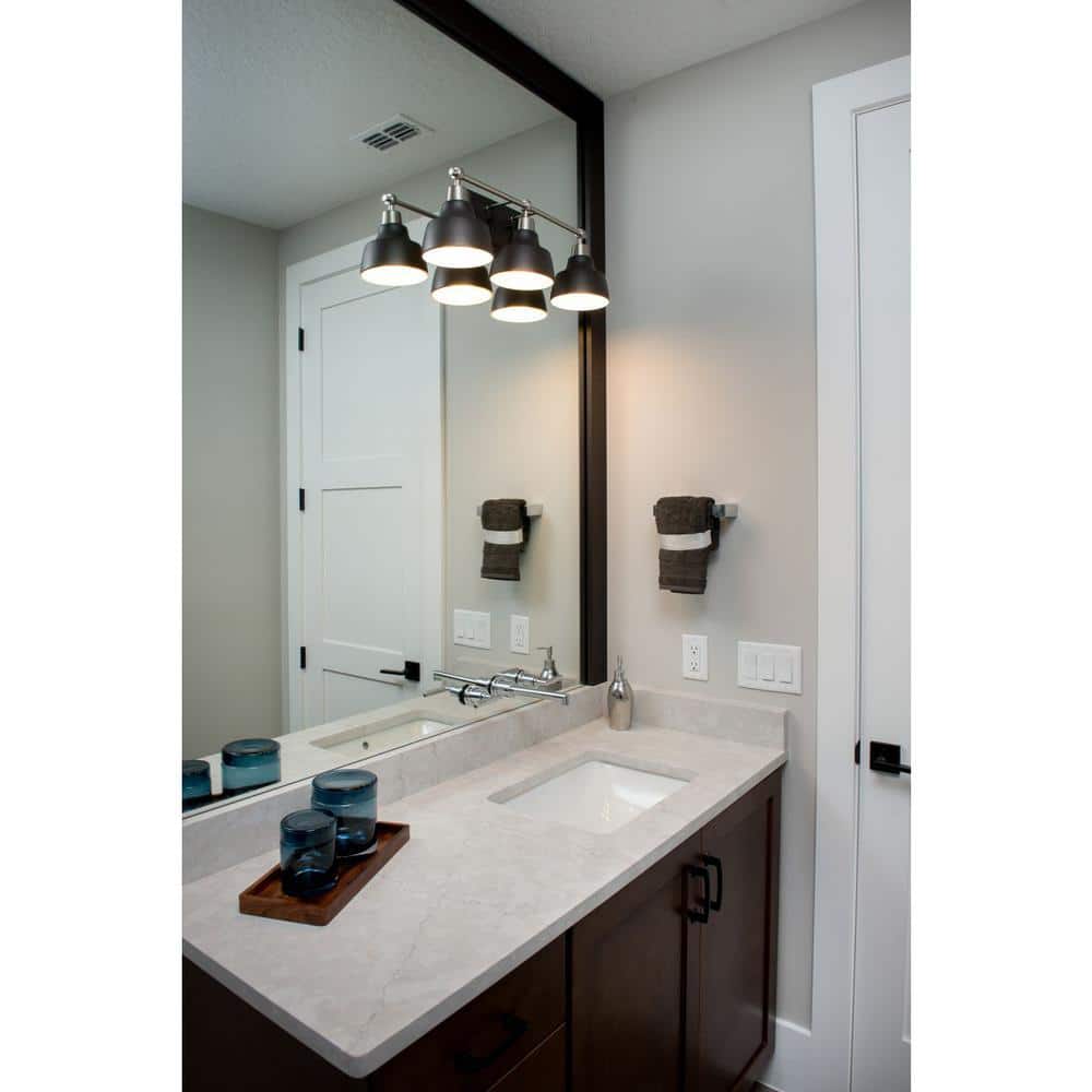 Bramlett 3-Light Brushed Nickel Bath Vanity with Metal Shades